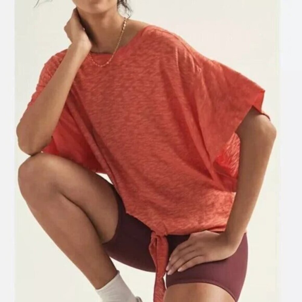 Anthropologie‎ Pilcro Orange Shelley Tie Tee Size S Relaxed Boxy Cotton Casual